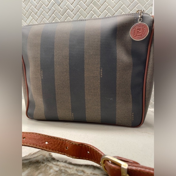 Vintage Fendi Pequin Striped Coated Canvas Crossbody Bag Women’s Brown and black - Picture 3 of 7